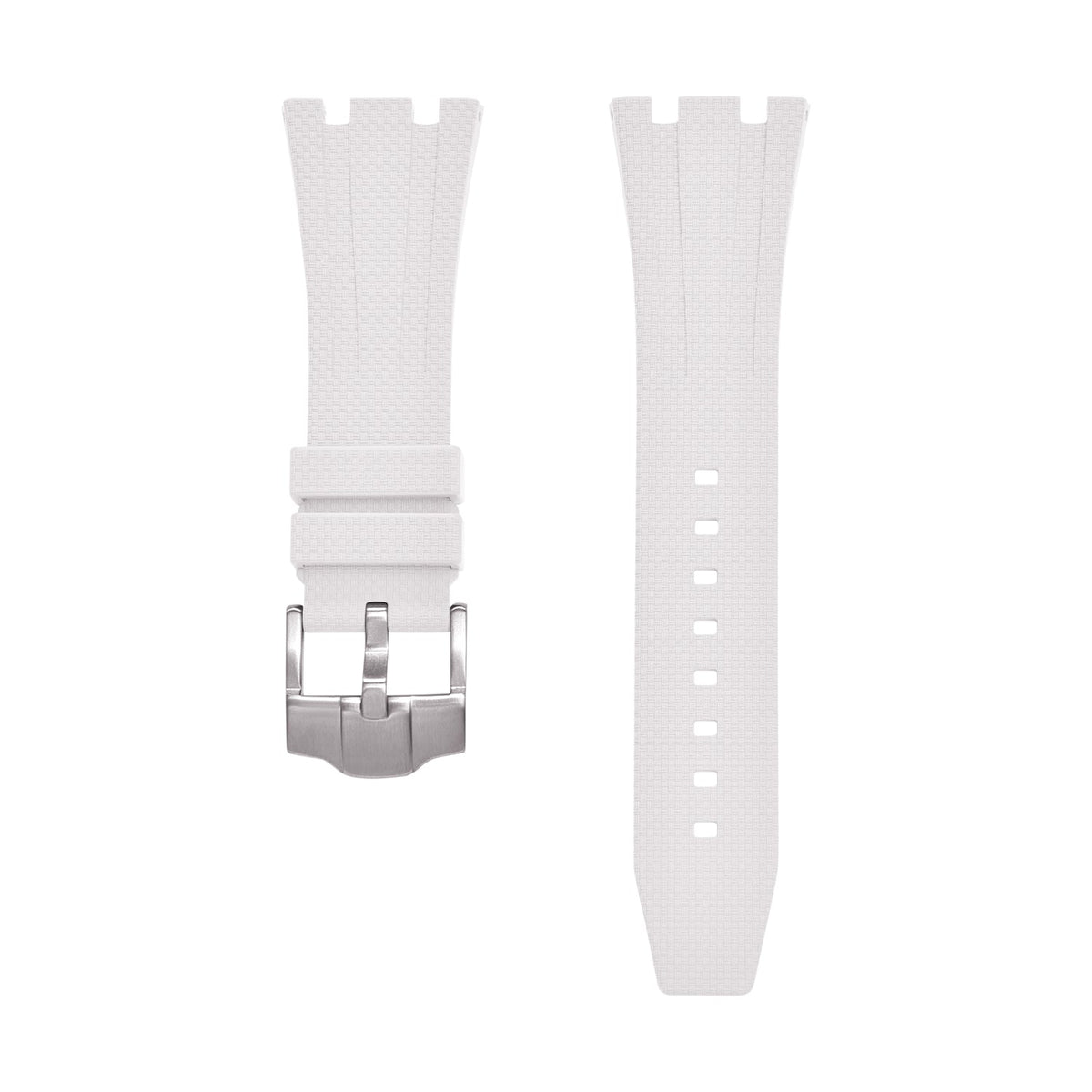 Rubber strap and case for AP x Swatch White KronoKeeper – strap laid flat, both ends