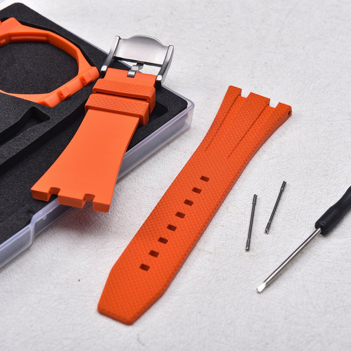 Rubber strap and case for AP x Swatch Orange KronoKeeper – box with tool