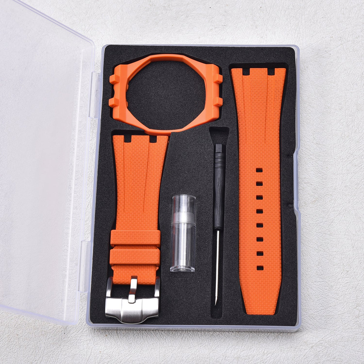 Rubber strap and case for AP x Swatch Orange KronoKeeper – open box