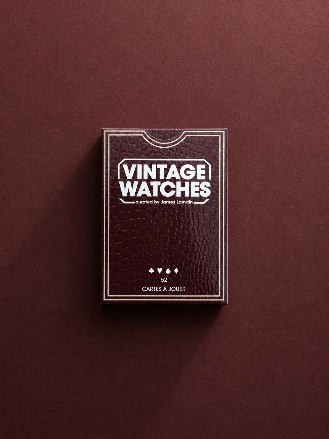 Vintage Watches playing cards by Éditions de la Tour – burgundy alligator-textured tuck box