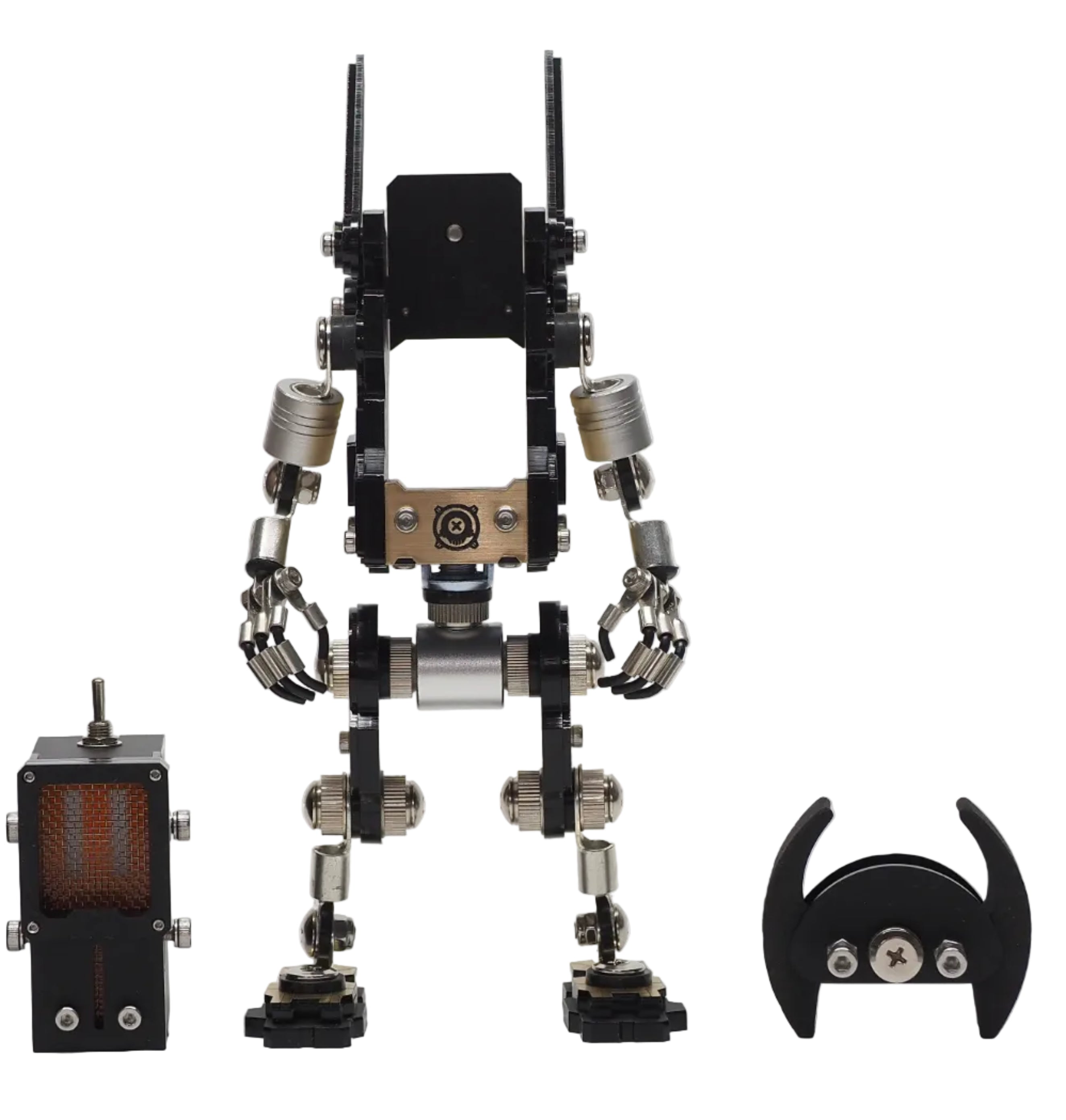 Luxi robot watch stand by Robotoys, silver finish, main view